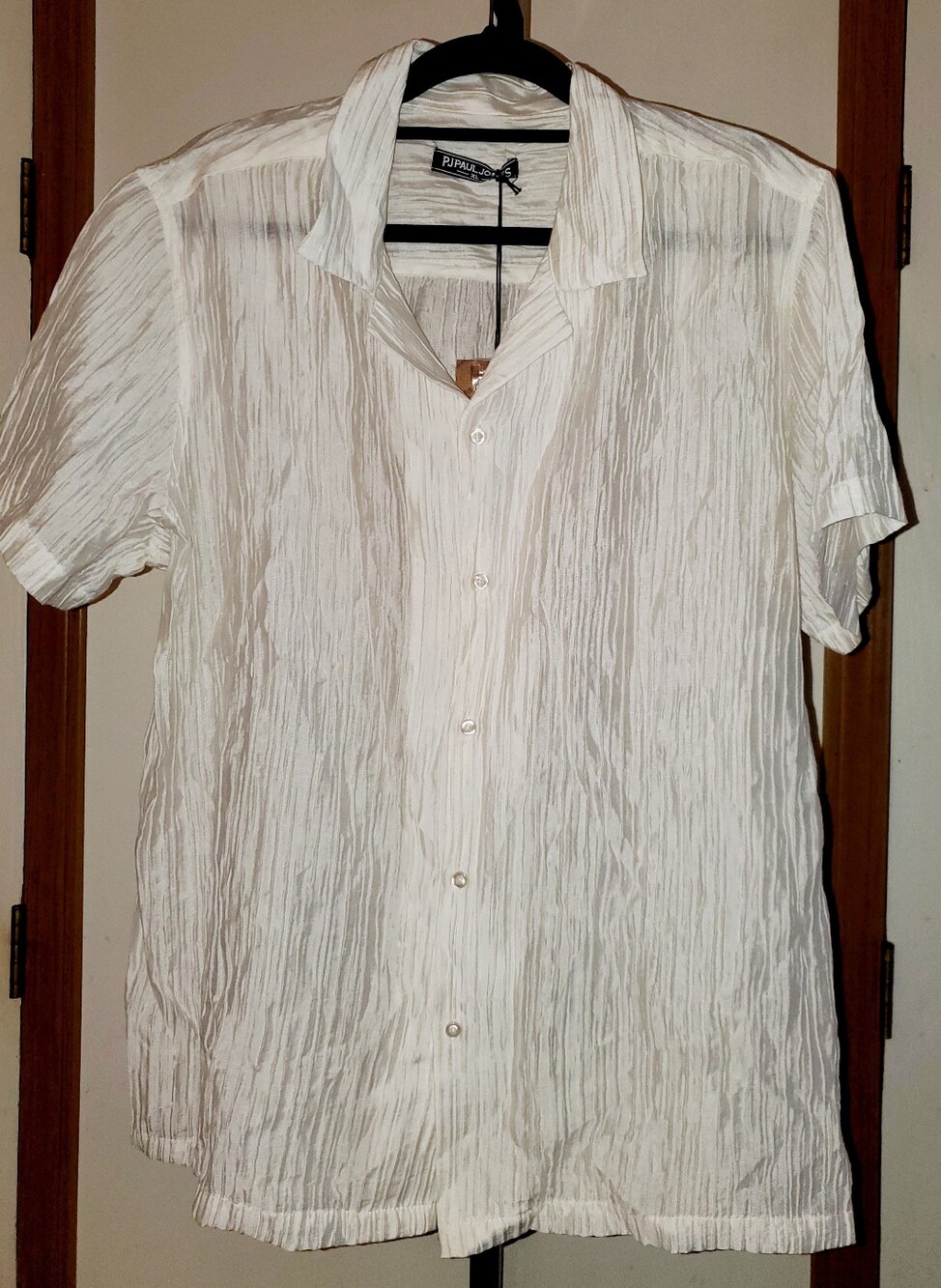 PJ Paul Jones White Textured Short-Sleeve Button-Up Shirt NWT Size: XL